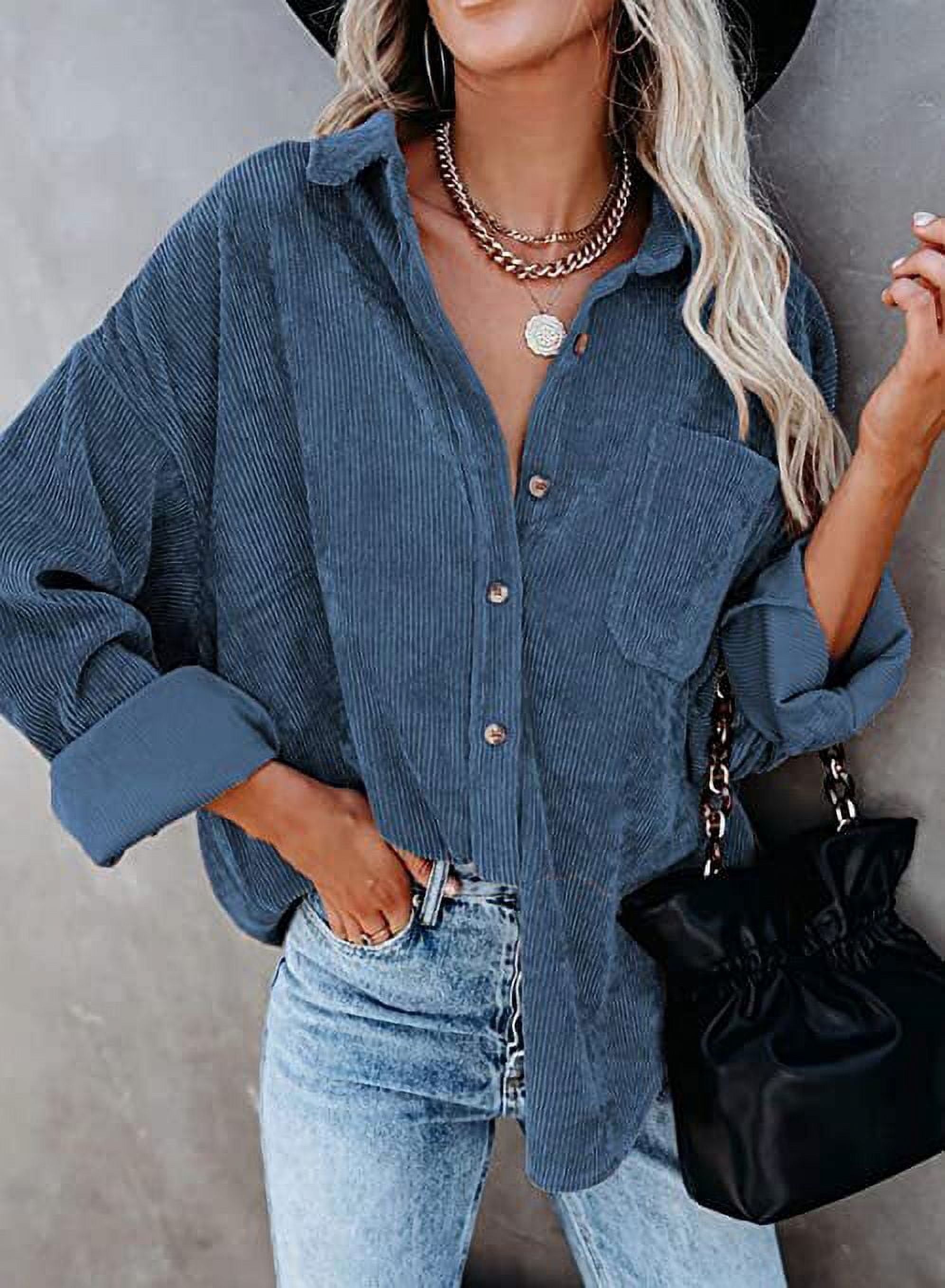 EIMELI Chemise en Velours Côtelé à Manches Longues pour Femmes Veste Surdimensionnée