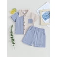 thumbnail image 2 of Coduop Toddler Baby Boys Button-down Shirt Tops + Shorts Summer Outfit 2PCS with Pockets, 2 of 7