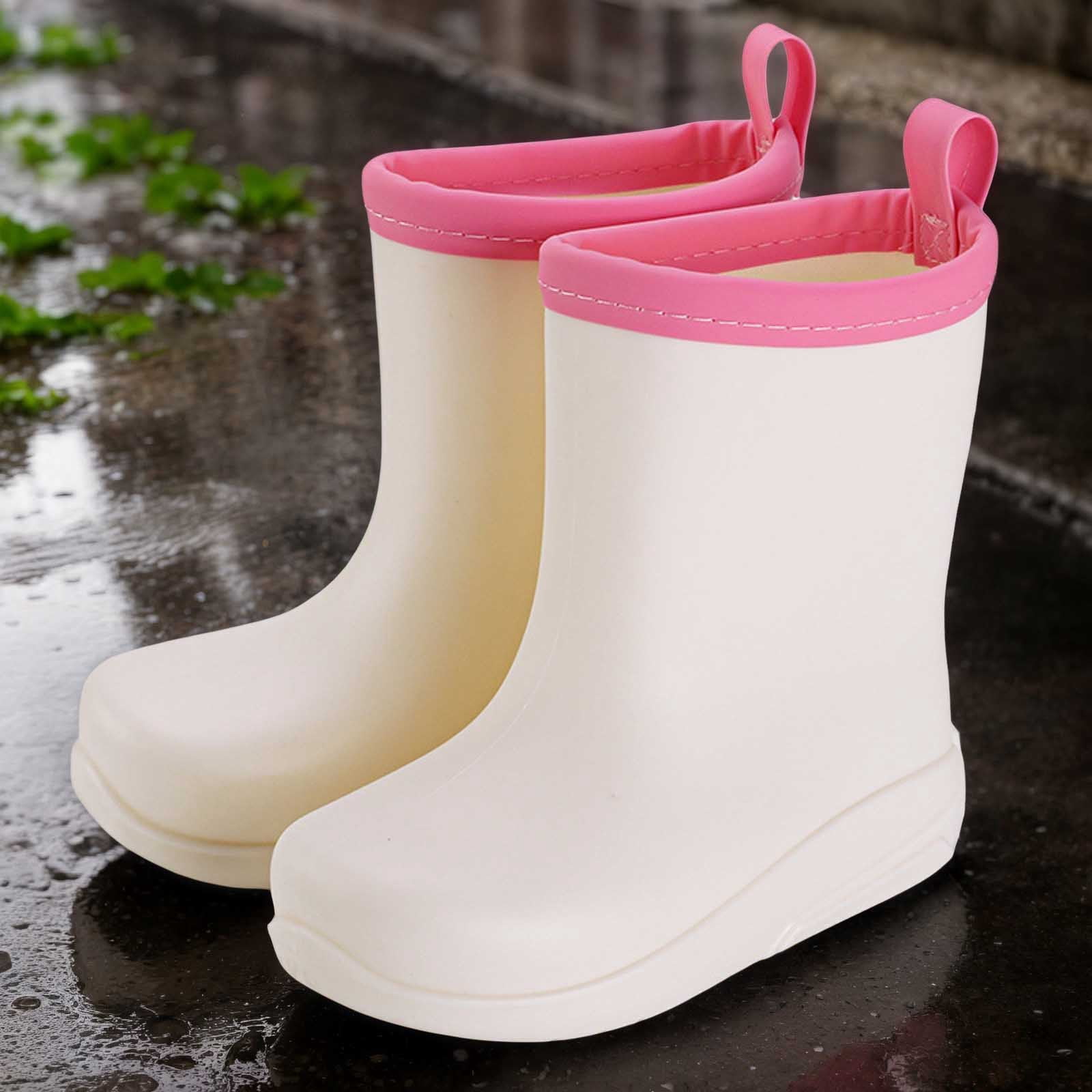 Tisuna Boys Girls Rain Boots Toddler Solid Color Anti- Easy On Booties Waterproof Lightweight Unisex Teen Children Rainy Day Outdoor Rain Shoes Size 7-8 Years