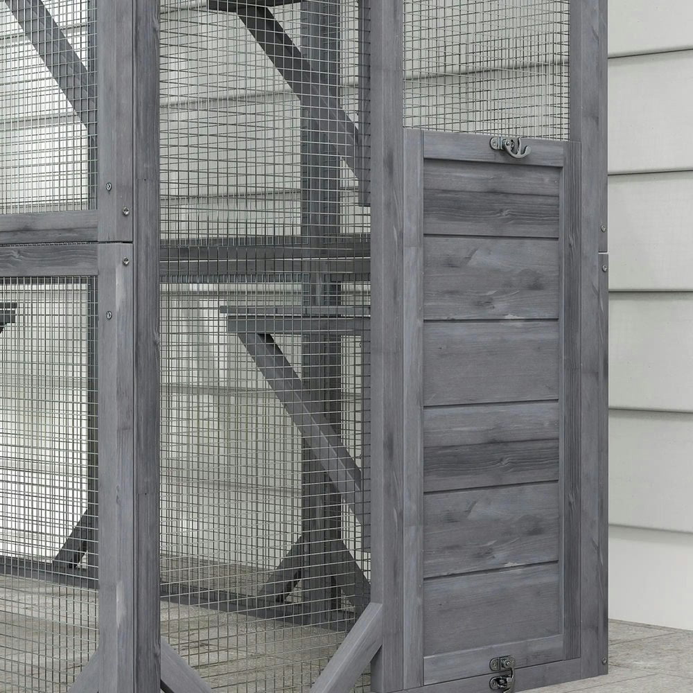 Resenkos Cat Cage, Cat Crate Kennel Enclosure Playpen,Large Wooden Catio Outdoor with 6 Jumping Platforms, Weatherproof Roof,Gray