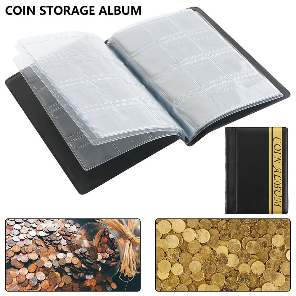 Duety 120 Pockets Coin Collection Holder Coin Storage Album Book Banknote  Pocket Holder for Coin, Penny, Souvenir Coins, Durable Leather Black (120  Pockets, Black) 