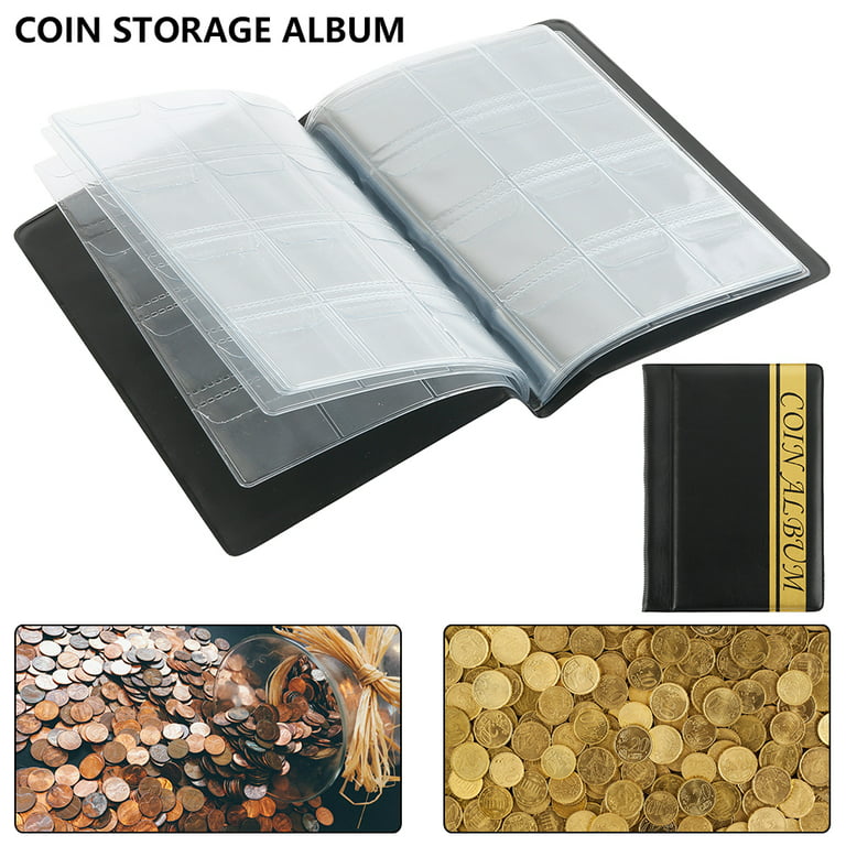 Duety 120 Pockets Coin Collection Holder Coin Storage Album Book Banknote  Pocket Holder for Coin, Penny, Souvenir Coins, Durable Leather Black (120
