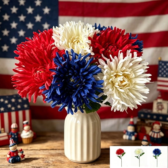1PC Patriotic Independence Day Artificial Flowers, Faux Summer Blooms for Home Centerpiece & 4th of July Party Decor, Lazyguy