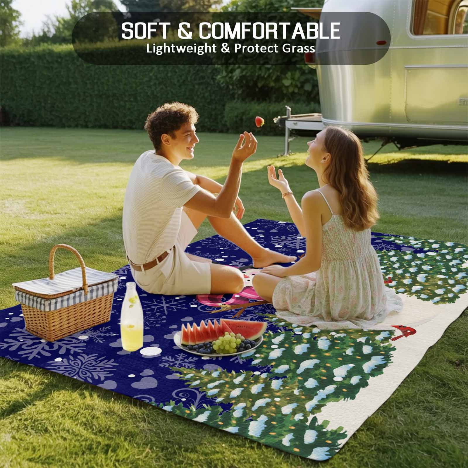 Fsddascl Navy Blue Snowman Christmas Outdoor Rug for Patio/Deck/Porch, Non-Slip Large Area Rug 4 x 6 Ft, Green Xmas Tree Snowflake Indoor Outdoor Rugs Washable Area Rugs, Camping Rug Carpet Runner