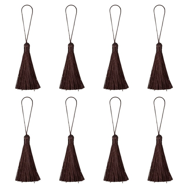 Unique Bargains 6.5' Silky Bookmark Tassels with Loop for DIY Craft Accessory, 8Pack Coffee