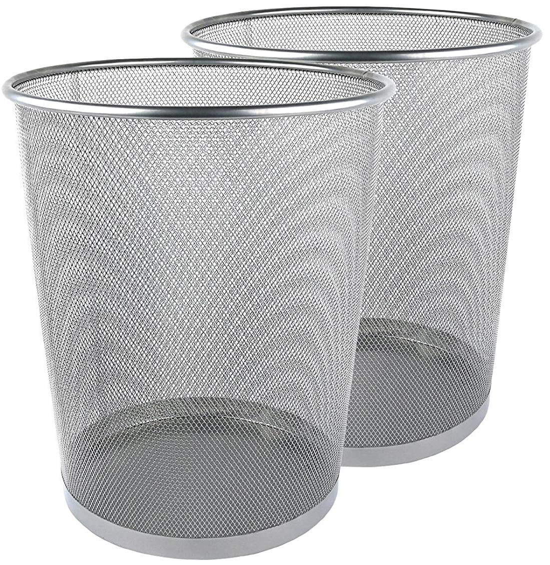 Trash Can 2-Pack Wire Mesh Wastebasket 6 Gallon Square Black Scratch Resistant 