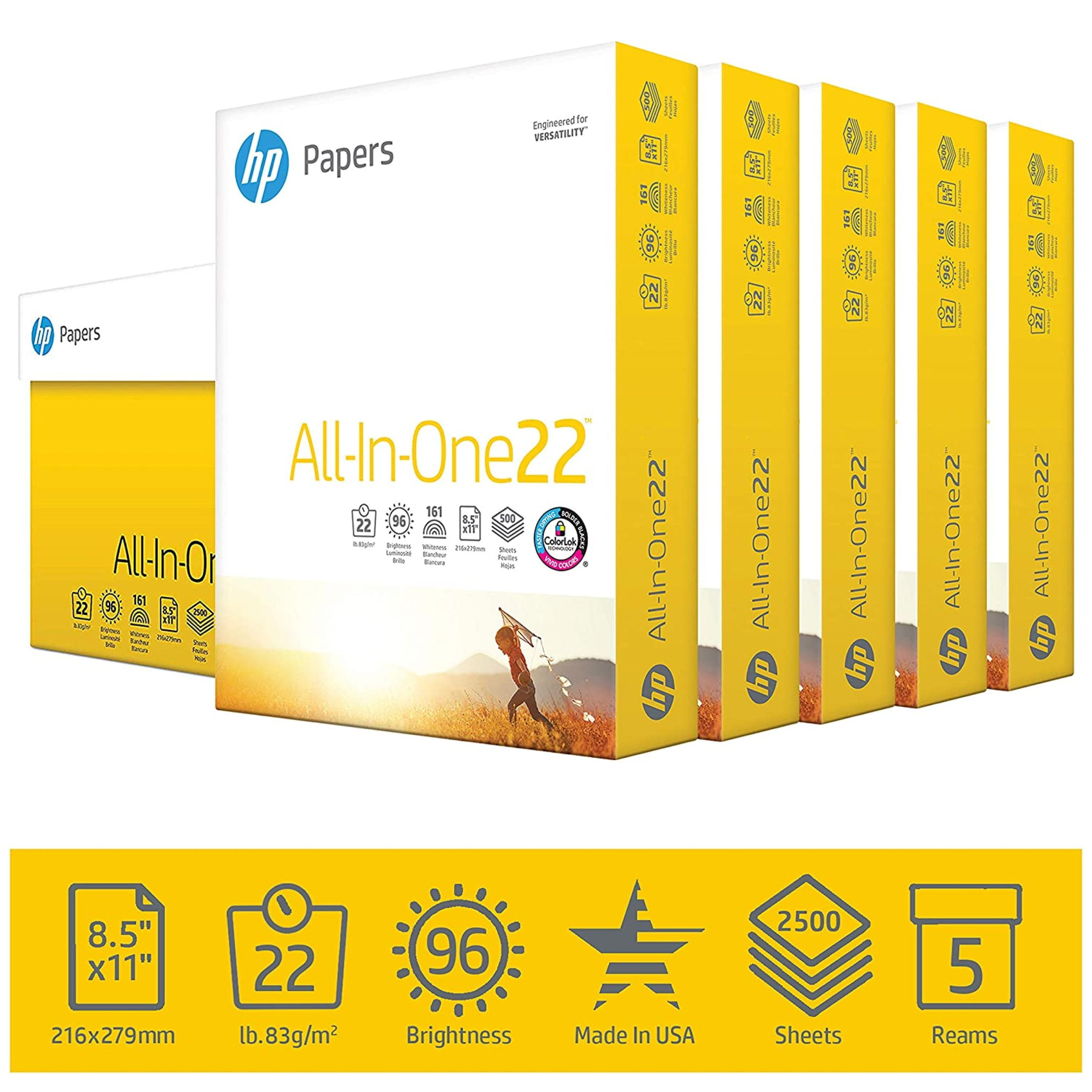 Photo 1 of HP Printer Paper | 8.5x 11 Paper | All-In-One 22 lb | 5 Ream Case - 2,500 Sheets | 96 Bright| Made in USA - FSC Certified | 207000C
