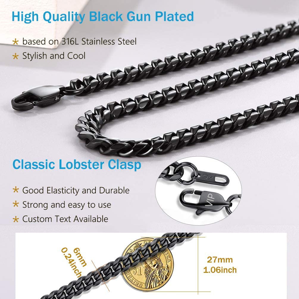 Silver/Gold/Black Tone Hypoallergenic Necklace W: 4.8mm-14mm Stainless Steel Cuban Chain Necklace Come Gift Box Nickel-Free L: 14inch-30inch