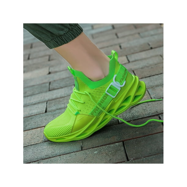 Woobling Mens Sneakers Round Toe Trainers Lace Up Running Shoe Comfortable Gym Shoes Fluorescent Green 8.5 Walmart