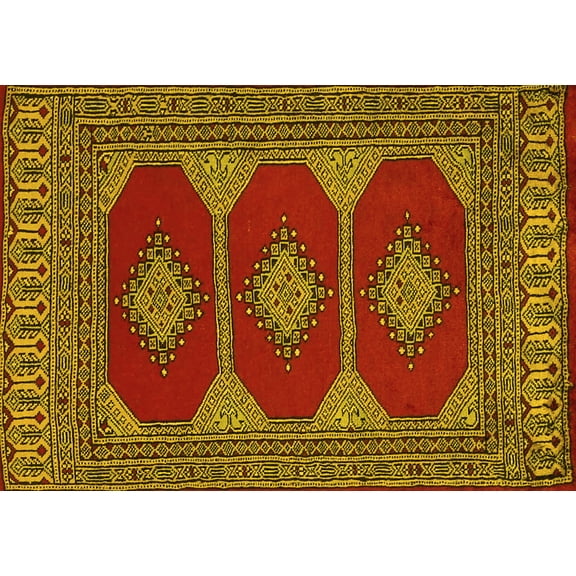Ahgly Company Machine Washable Indoor Rectangle Persian Yellow Traditional Area Rugs, 5' x 7'