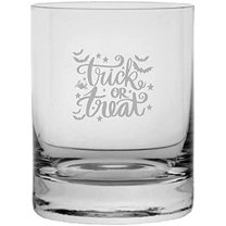 Trick Or Treat Bats Happy Halloween Etched 11oz Crystal Rocks Whisky Glass