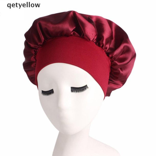 Qetyellow Solid Satin Bonnet Hair Styling Sleep Hat Wrap Shower Cap Hair Styling Tools CO