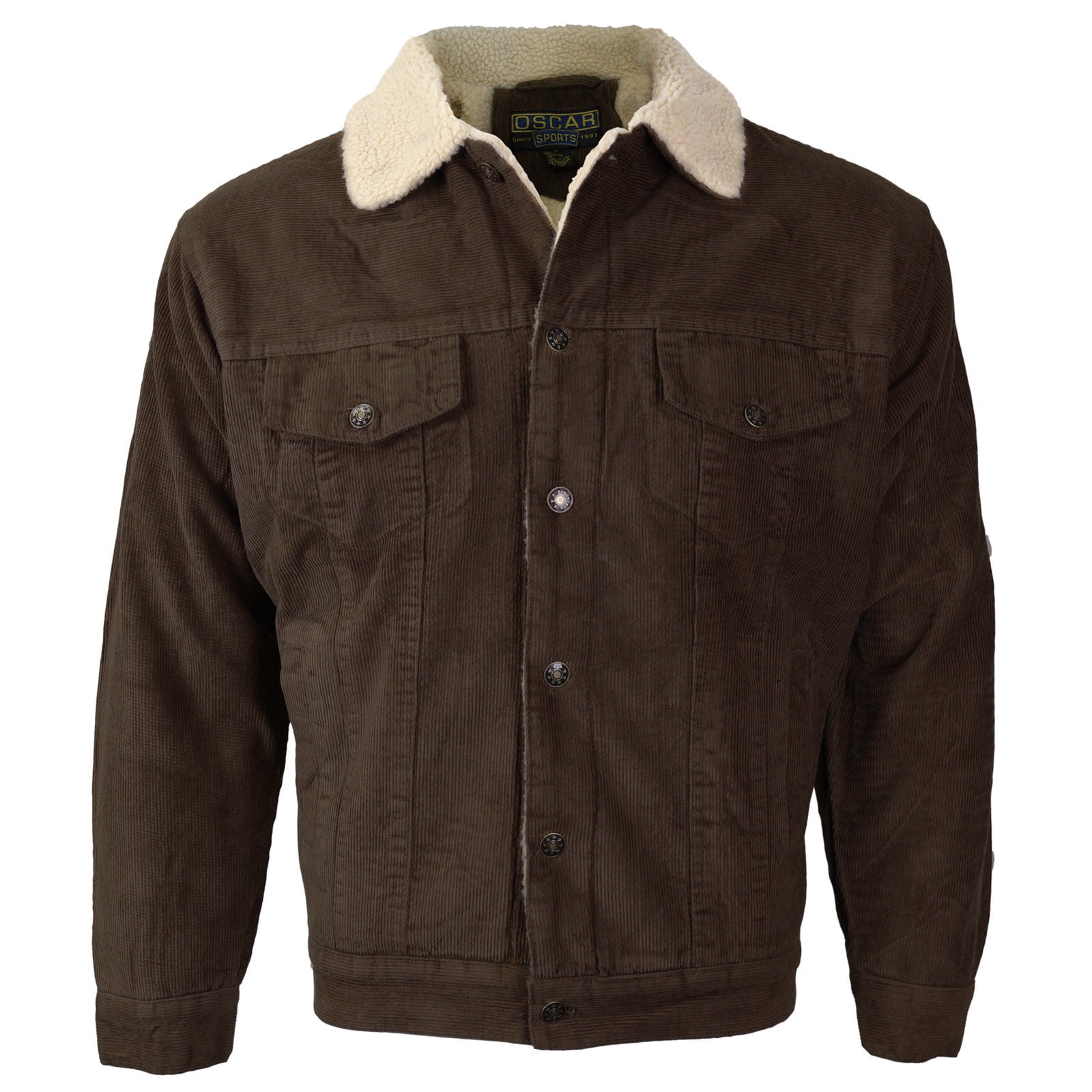 Men's Premium Classic Button Up Fur Lined Corduroy Sherpa Trucker Jacket  (Dark Brown,L)