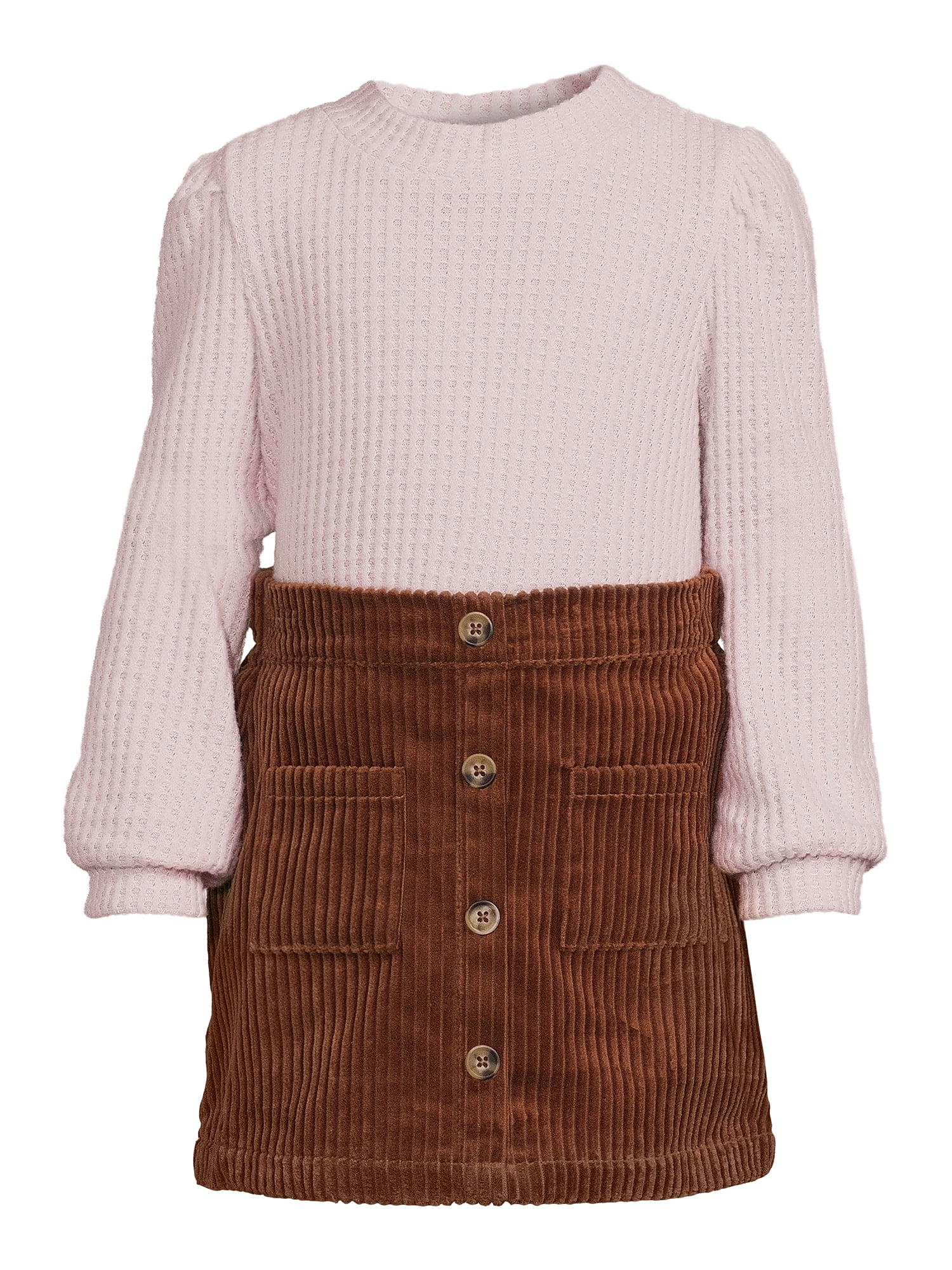 Wonder Nation Toddler Girl Waffle Knit Top and Corduroy Skirt Set, 2-Piece, Sizes 12M-5T