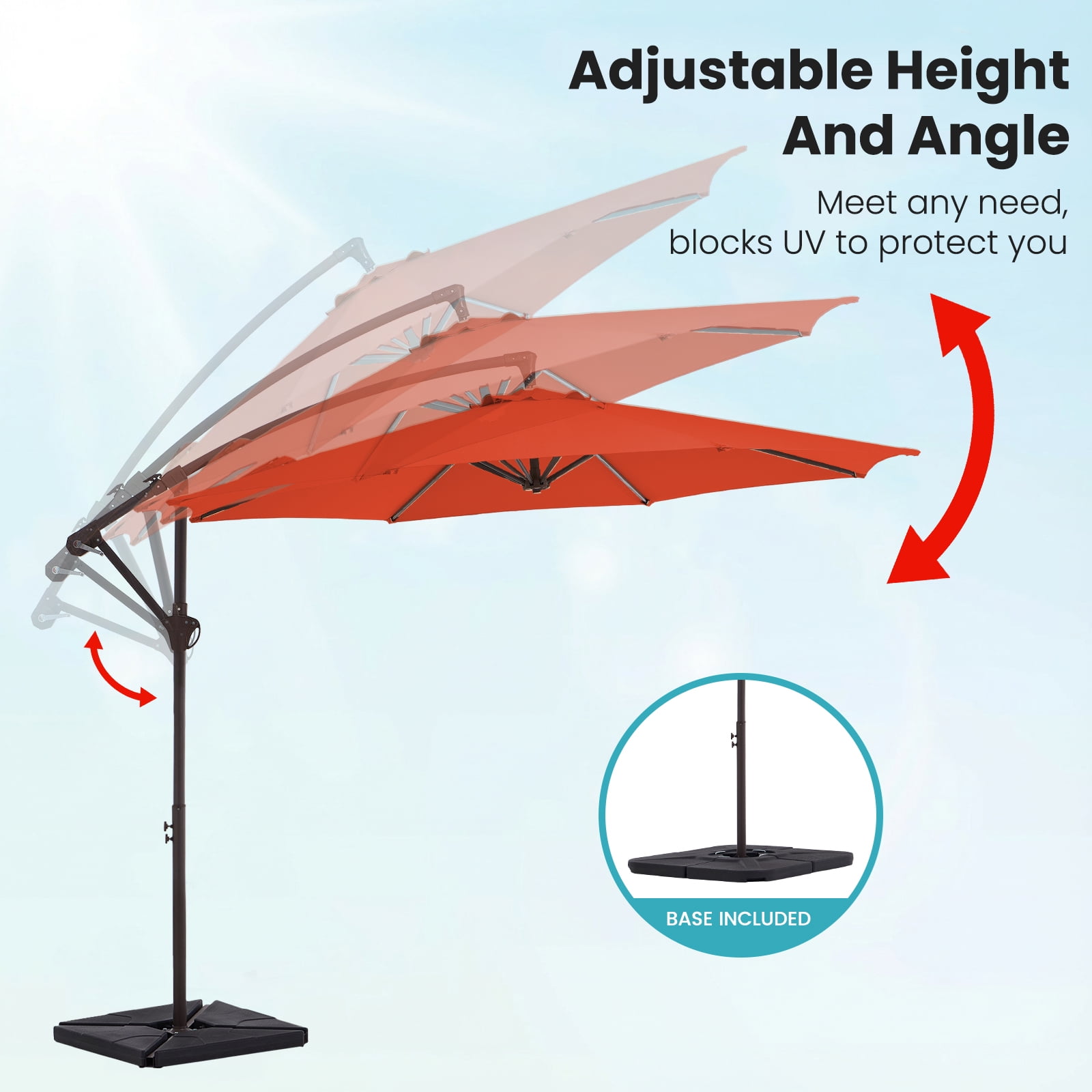 JUSTLET 10ft Heavy Duty Patio Hanging Offset Cantilever Patio Umbrella W/ Base Included, Orange