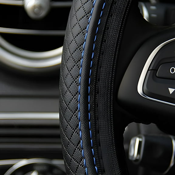 MELIVO Car Accessories Steering Wheel Cover Leather Anti-Slip 15/38Cm Universal Black Blue