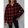 thumbnail image 2 of MORTTIC Women's Buffalo Plaid Button-Down Shirt, Long Sleeve Shacket Top, Casual Plaid Blouse for Fall & Winter, Red, M, 2 of 5