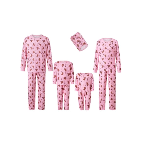 RUINIXCW Christmas Gingerbread Man Pink Family Matching Pajamas Adult Kid Baby Pet Sleepwear Xmas Holiday Family Cozy Home Loungewear