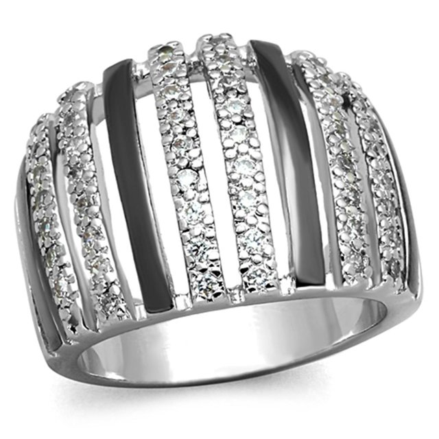 Rhodium + Ruthenium Brass Ring with AAA Grade CZ in Clear for Women Clear Stone Color Style 3W567 Size 6