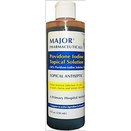 Major Povidone Iodine 10% Topical Antiseptic Solution Cut & Burn Relief 8 oz