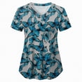 thumbnail image 6 of HCNTES Scrub Tops Women Short Sleeve Plus Size V-Neck Printed Scrubs Top Medical Nursing Uniforms with Pockets S-5Xl(Blue,XL), 6 of 6