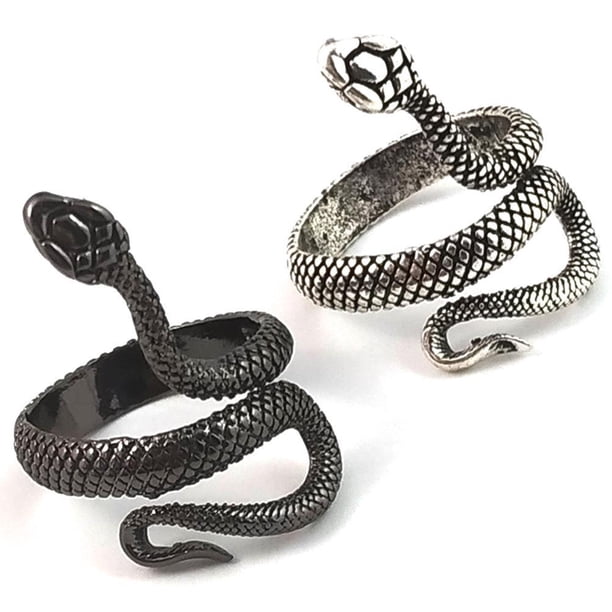 Anillos De Modelado De Serpiente, Anillo De Dedo Ajustable Con Apertura, Anillo De Serpiente Abierto De Aleación Vintage Unisex Para Hombres Y Mujeres, Plata + Negro 2 Uds Monstrate AP005469-00