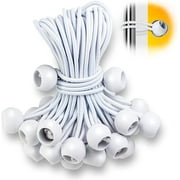 Bungee Balls 6 Inch,50 PCS White Tarp Bungee with Balls Heavy Duty Tarp Tie Downs Ball for Camping, Shelter ,Cargo,Projector Screen,Tent Poles with UV Resistant