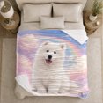 thumbnail image 5 of Smiling Samoyed Pastel Rainbow Moon Dreamy Sky, Peaceful Pet Portrait Pattern, Warm Flannel Blanket for Living Room and Reading Nook, Dog Lovers Friendship Gift, Pet Lover Home Decor, 5 of 9