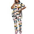 thumbnail image 3 of Aomice Women 2 Piece Lounge Outfits Short Sleeve Top and Flare Pants Sets Tracksuit Colorful 2XL, 3 of 5
