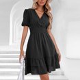 thumbnail image 5 of Sun Dresses Women Summer Casual Plain Short Sleeve Chiffon Dress Wrap V Neck Swiss Dot Ruffle Loose Short Dresses, 5 of 7