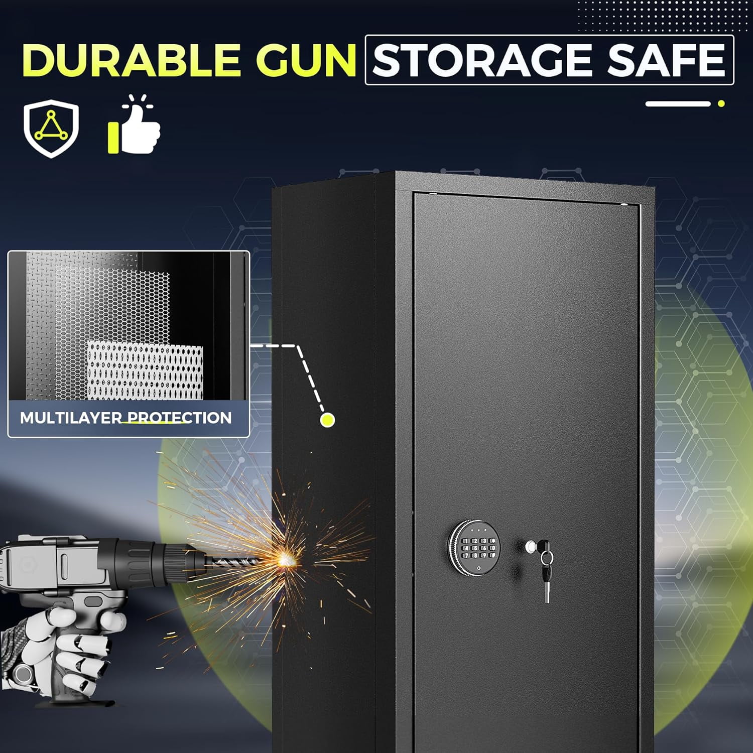 SOLAURA 10-14 Gun Safe, Quick Access Long Gun Safe for Home Rifles and Pistols, Large Gun Cabinet with Adjustable Shelves for Home, Office(Assembly Required)