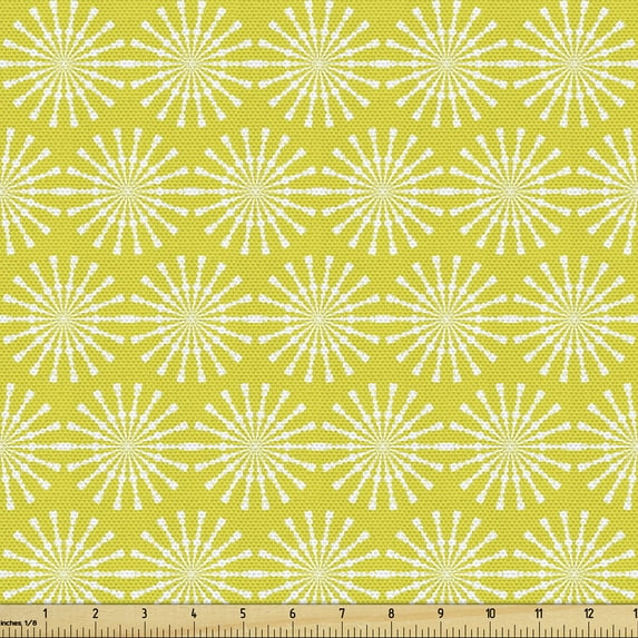 Abstract Upholstery Fabric by the Yard, Illustration of Round Elements with Spikes Geometric Details Summer Tones, Decorative Fabric for DIY and Home Accents, Avocado Green White by Ambesonne