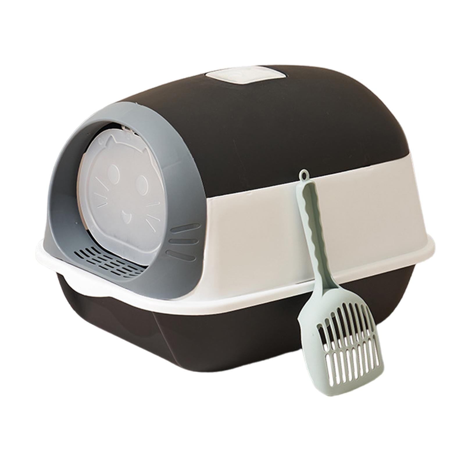 Bvdfgk Enclosed Cat Toilet for Indoor Cats, Hooded Cat Litter Box with Front Door Kitty Black White