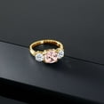 thumbnail image 3 of Gem Stone King 18K Yellow Gold Plated Silver Peach Nano Morganite and White Topaz 3 Stone Engagement Ring for Women (3.20 Cttw, Gemstone October Birthstone, Cushion 8MM, Size 7), 3 of 5