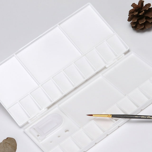 Paleta plegable de plástico reversible blanco, paleta de acuarela alargada para estudiantes pintores