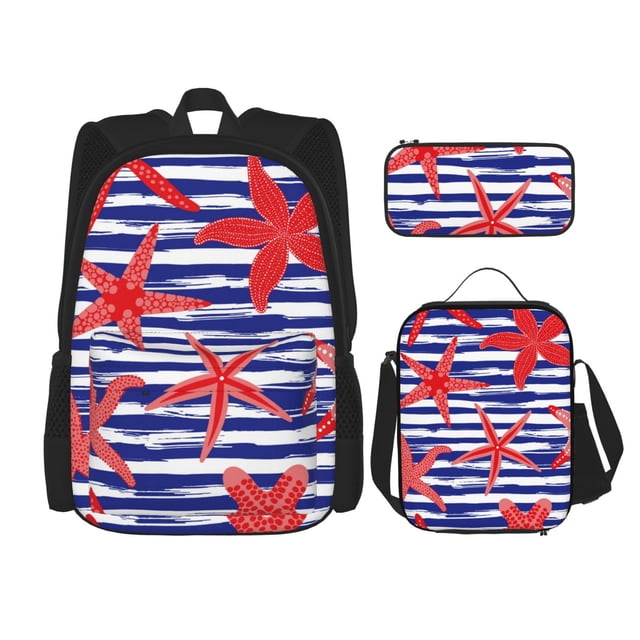 Disketp Sea Stars Mochila Estampada de Gran Capacidad con Lonchera y Estuche, Set de 3 Piezas para Estudiantes