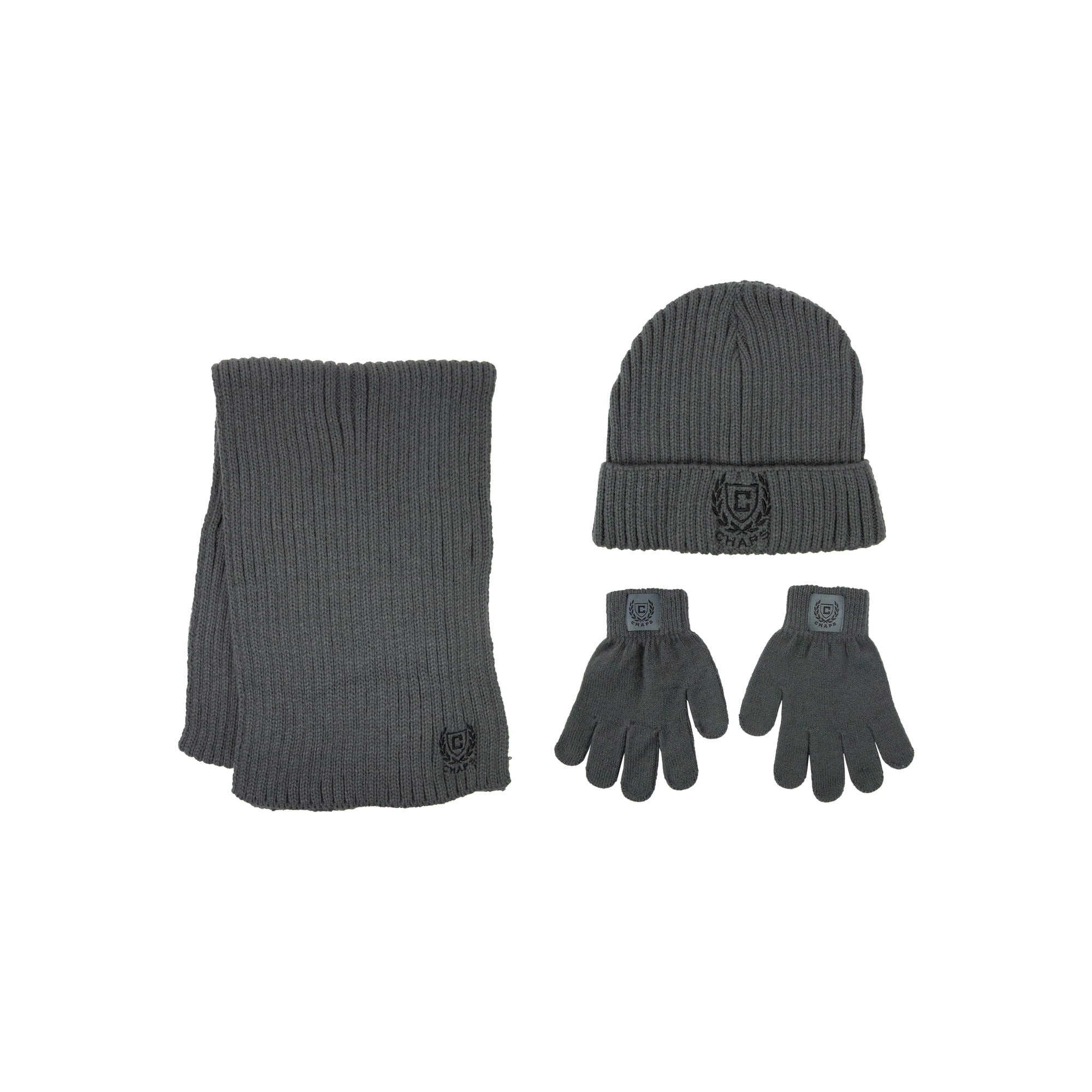 Chaps Brand Boys Crest Hat with Glove and Scarf, 3 Piece Giftable Set, One Size