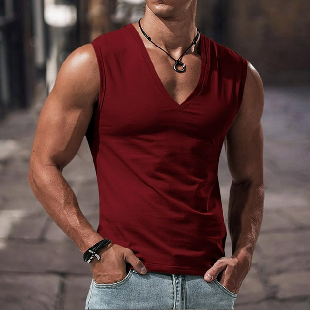 pstuiky Camisetas sin mangas para hombre, Chaleco deportivo informal sin mangas de color liso de verano para hombre Camisas para hombres m