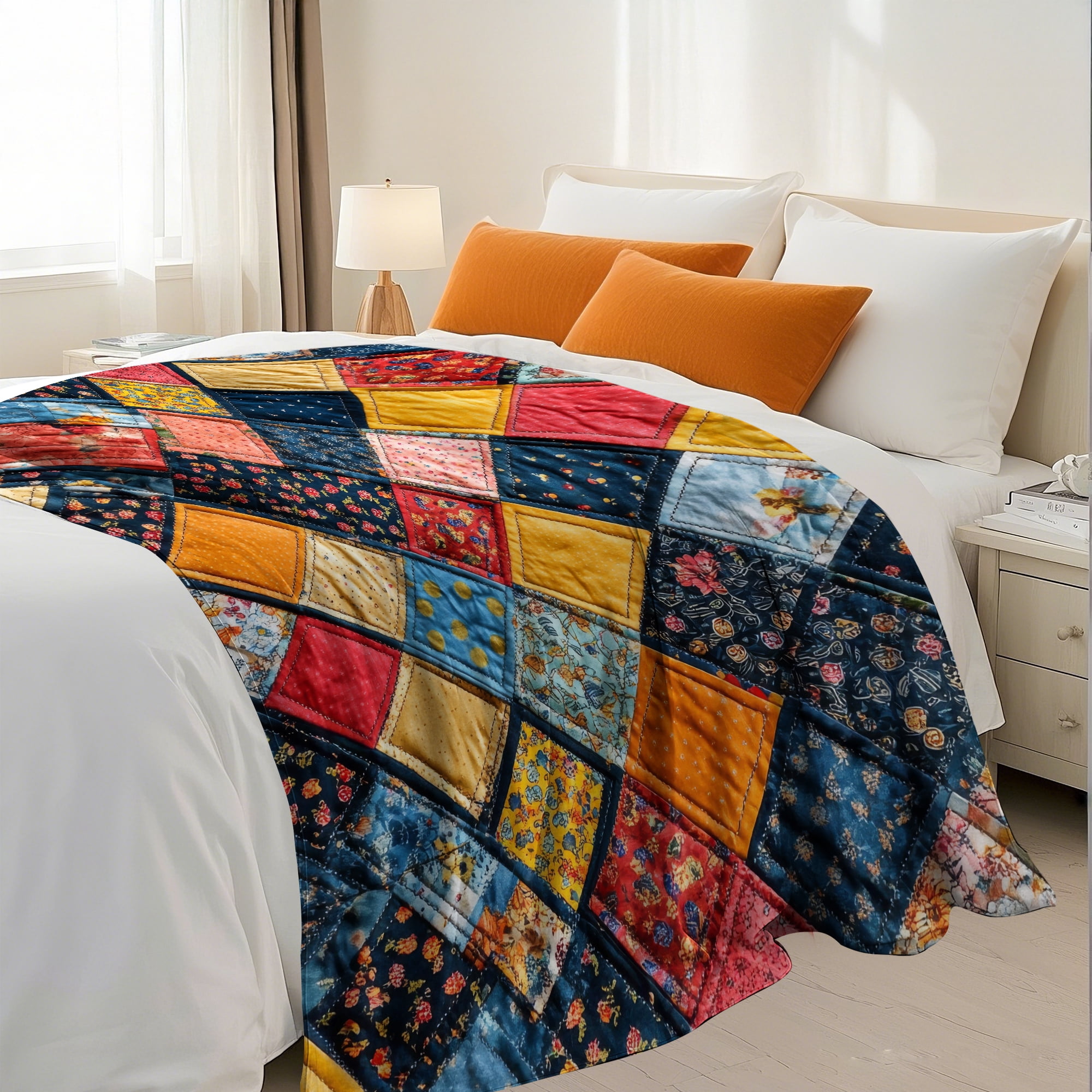 Flannel Fleece Twin Blanket, Soft Large Twin Blanket, Lightweight Cozy Plush Twin Blanket Fit Sofa Bed, 60"x80", Patchwork Floral Pattern