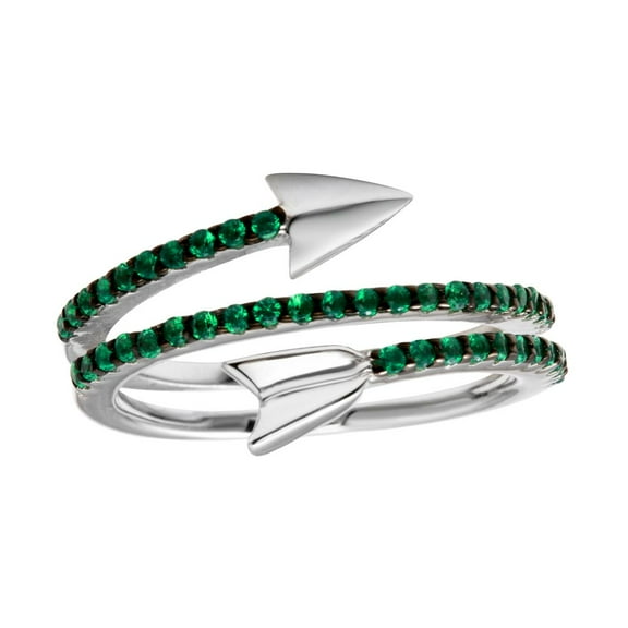 Simulated Emerald Cubic Zirconia Wrap Arrow Ring Rhodium Plated Sterling Silver Size 6