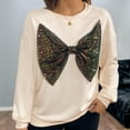 thumbnail image 3 of safuny Women's Cute Sequined Bowknot Round Neck Pullover Long Sleeve Sweatshirt Fall Tops Beige _P M, 3 of 8