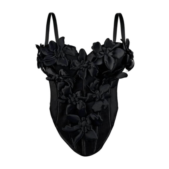 BRGZLK Women 3D Floral Corset Tops Novel Fashion Spaghetti Strap Push Up Camisoles Bustier Top Going Out Party Date Night Outfits Black 36