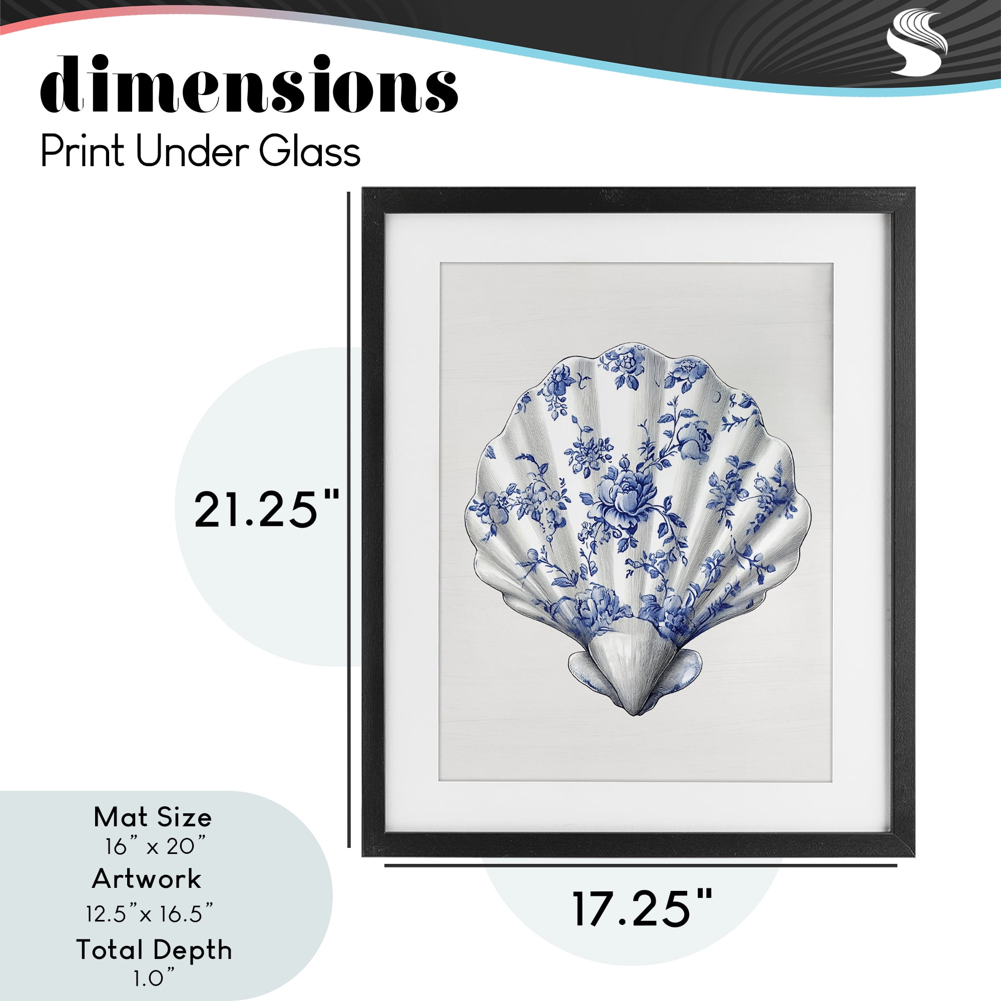 Funky Toile Seashell Black Framed Print Under Glass, design by Lettered and Lined