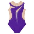 thumbnail image 3 of Xnihocha Kids Girls Shiny Rhinestone Ballet Leotard Sheer Mesh Patchwork Figure Ice Skating Bodysuit Purple 8, 3 of 5