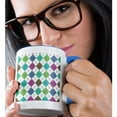 thumbnail image 2 of 3drose, Green Turquoise Teal Brown Plum Boho Chic Preppy Argyle Pattern on White, 11oz Two-tone Blue Mug, 2 of 6
