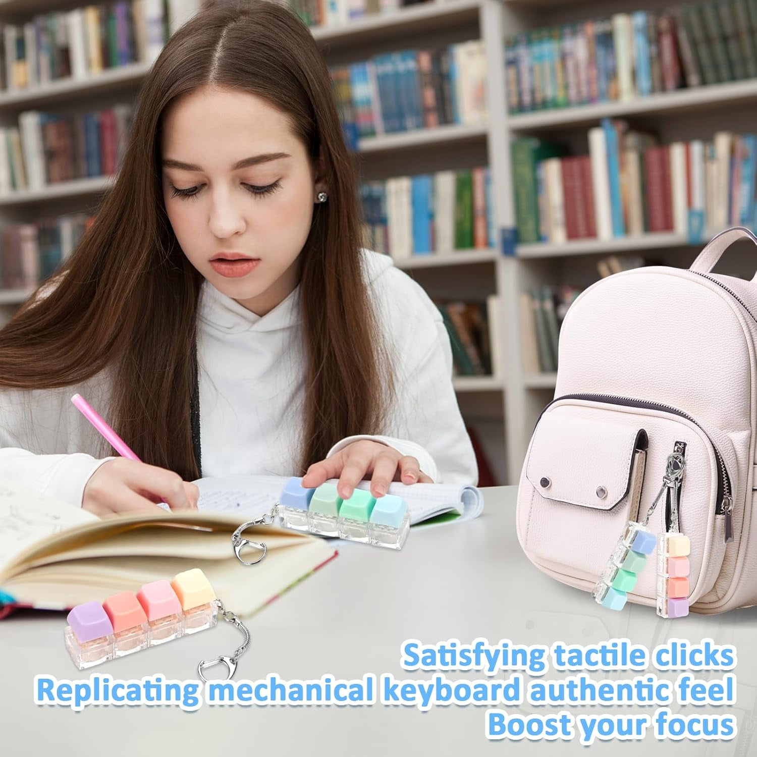Keyboard Fidget Toy, 2 PCS Fidget Keyboard Silent Fidget Toys Clicker Fidget Keychain Fidgets for Adults Stress Relief Anxiety Sensory Fidget Toys Silent Loud Keyboard Fidget Clicker