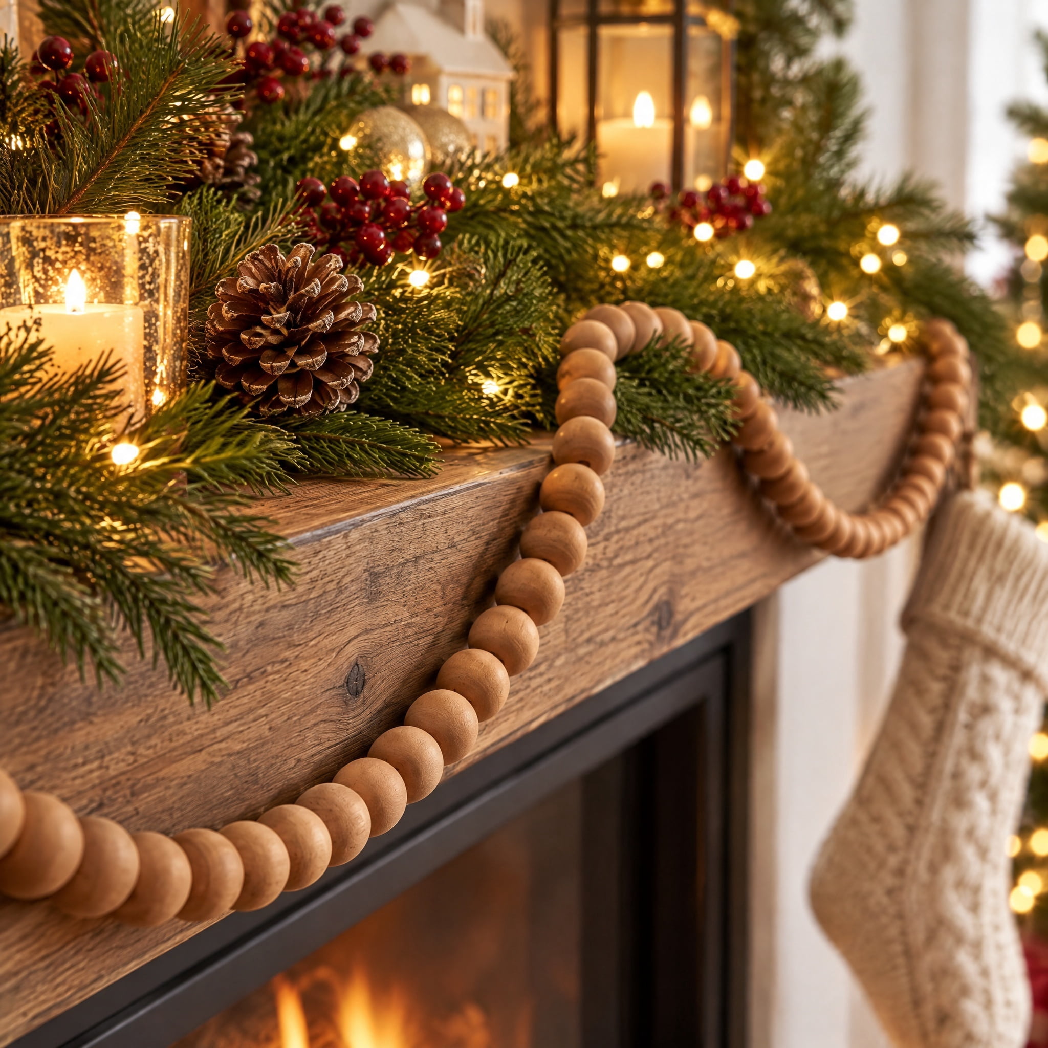 Wood Bead Christmas Garland, Brown, 9', by Holiday Time