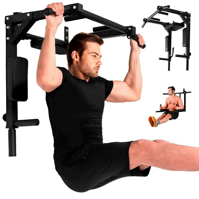 Barra de Dominadas, Home Gym 8 Ejercicios En 1, Soporta 400kg, Gimnasio en Casa, Fortalece Espalda Brazos y Mas, para Pared y Piso, Uso Rudo Fácil Instalación (Negro)
