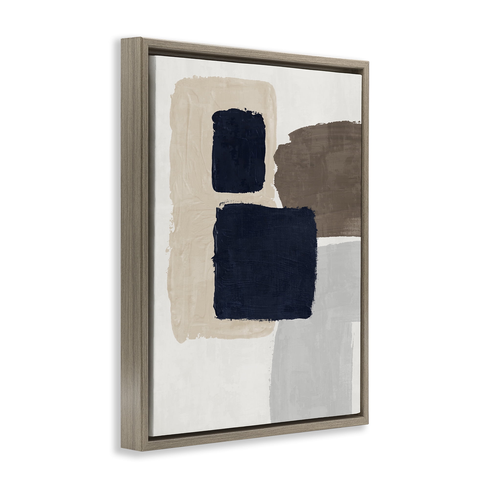 Stupell Industries Navy Blocked Shapes Abstract Painting Brown Floater Framed Canvas Art Print Wall Art, 25 x 31