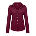 thumbnail image 5 of Womens Cotton Linen Button Down Shirts Loose Fit Long Sleeve Collared Blouse Casual V Neck Tops Outfits S-3XL Wine XL, 5 of 6